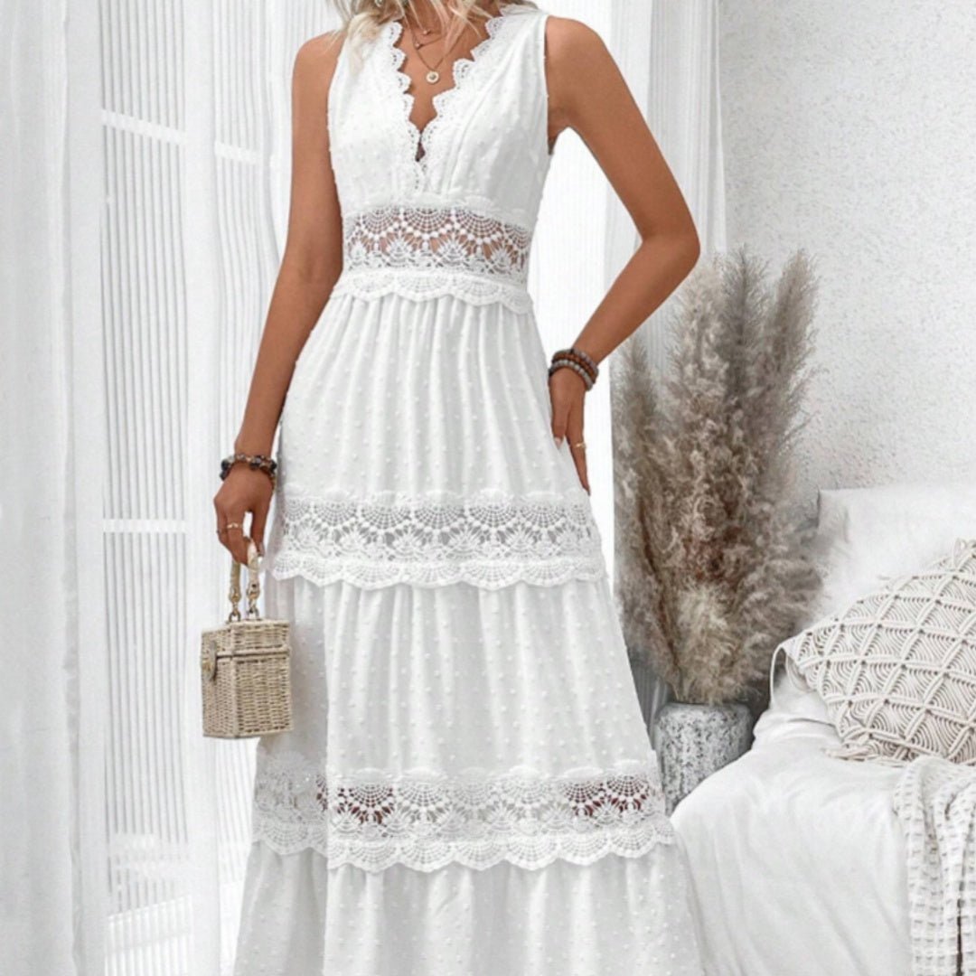 Women's Lace Stitching V - neck Sleeveless Dress - PratSN