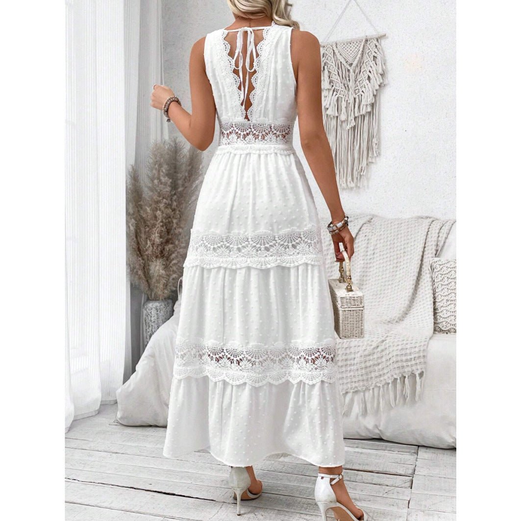 Women's Lace Stitching V - neck Sleeveless Dress - PratSN