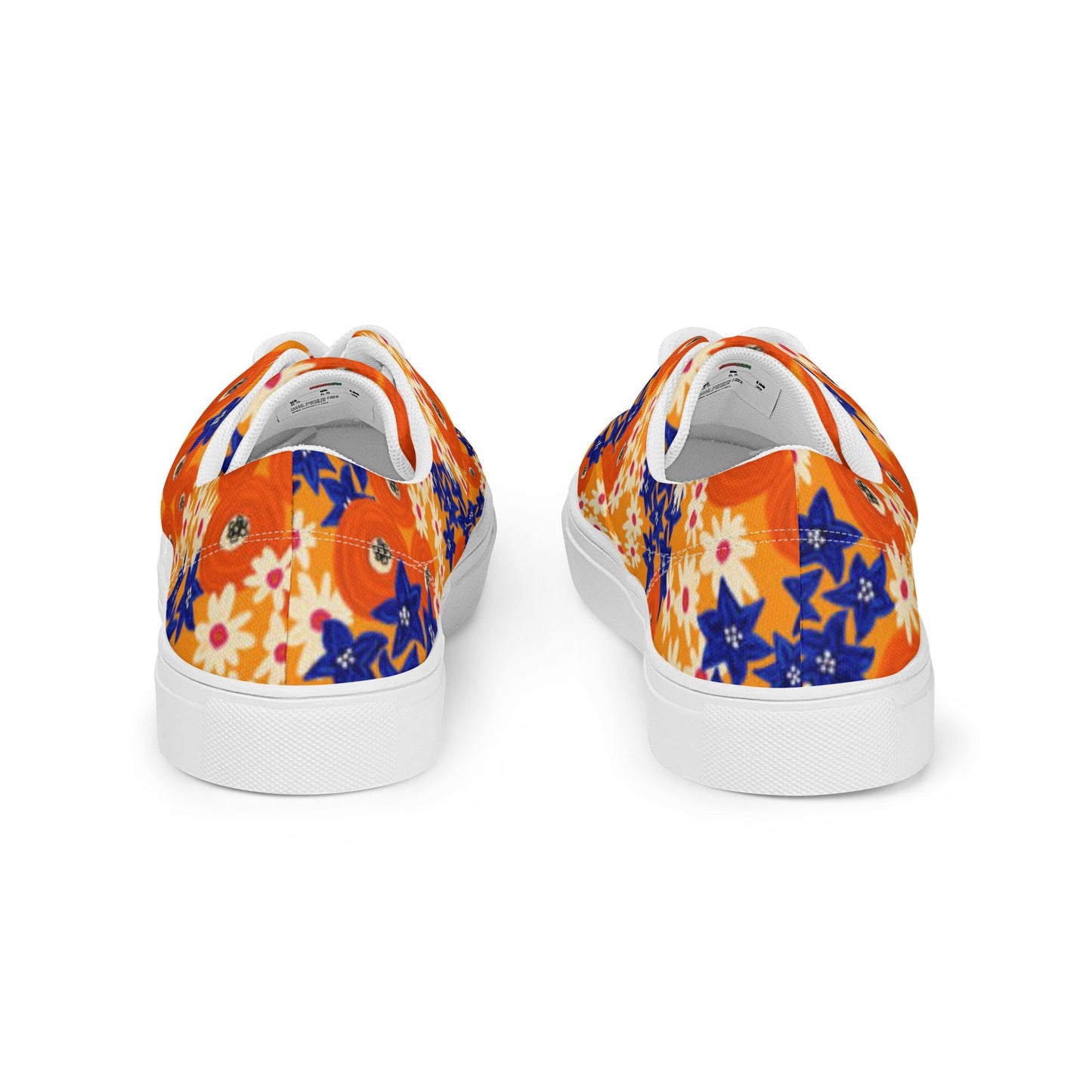 Women’s lace - up canvas shoes, Blue and Orange Floral Shoes, Floral Pattern Shoes, Cute Summer and Springtime Shoes - PratSN