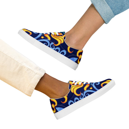 Women’s lace - up canvas shoes, Blue and Yellow Shoes Floral Pattern Shoes Cute Summer and Springtime - PratSN