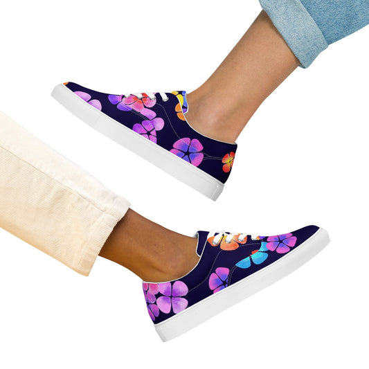 Women’s lace - up canvas shoes Blue Pink Yellow Purple Floral Shoes, Floral Pattern Shoes for Cute Summer and Springtime - PratSN