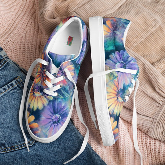 Women’s lace - up canvas shoes, Bohemian Style Pattern Shoes, Floral Shoes Cute Summer and Springtime - PratSN