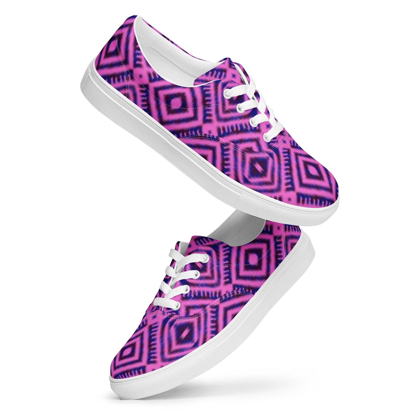 Women’s lace - up canvas shoes, Geometric Pattern Shoes, Purple Shoes, Cute Summer And Springtime Shoes - PratSN