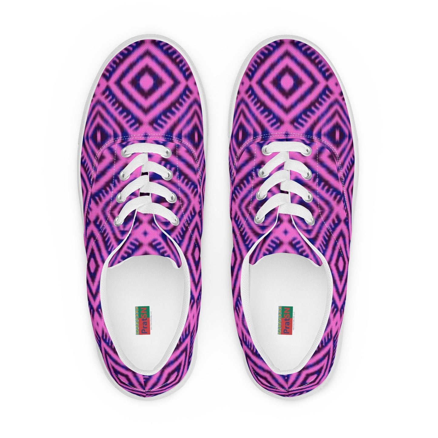 Women’s lace - up canvas shoes, Geometric Pattern Shoes, Purple Shoes, Cute Summer And Springtime Shoes - PratSN