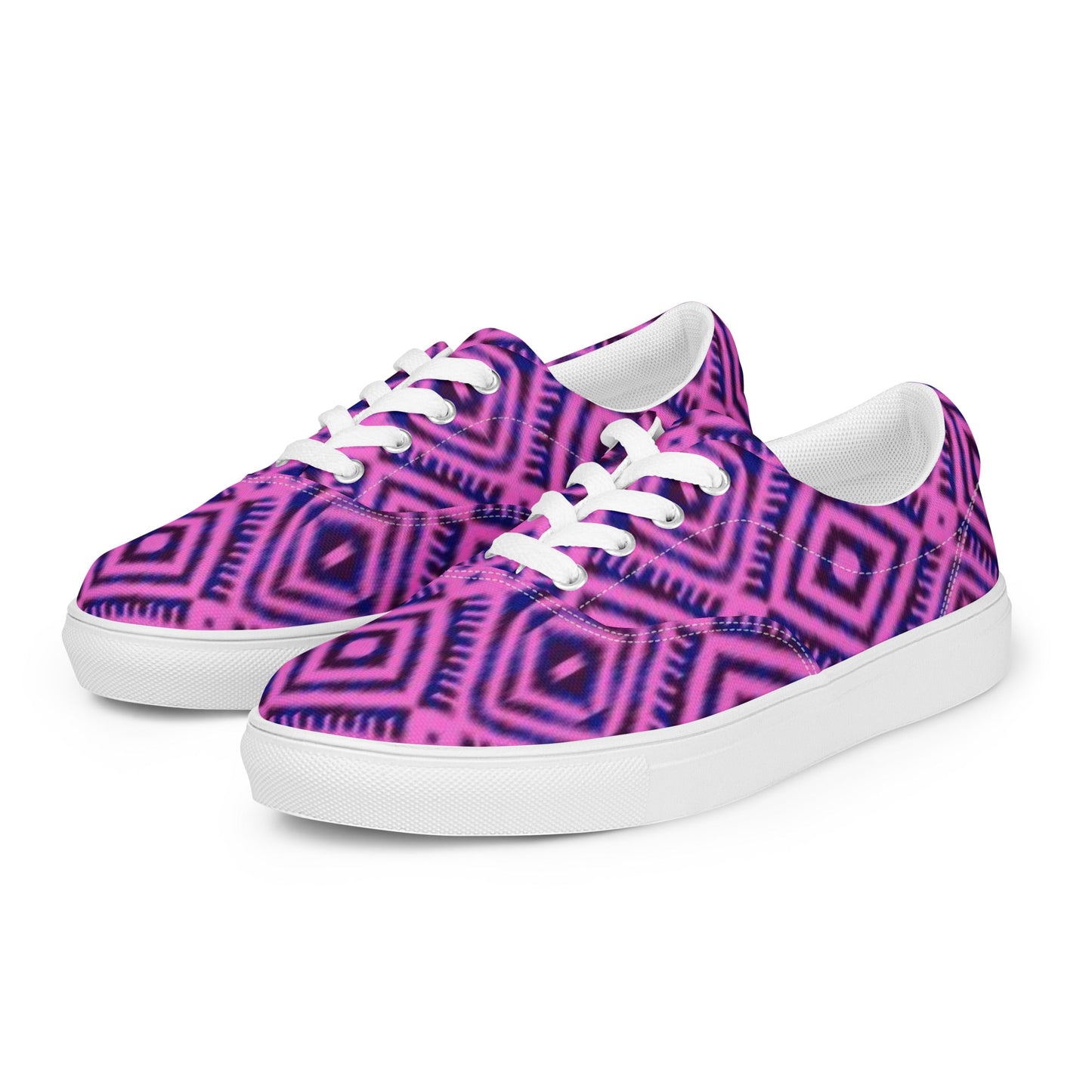 Women’s lace - up canvas shoes, Geometric Pattern Shoes, Purple Shoes, Cute Summer And Springtime Shoes - PratSN