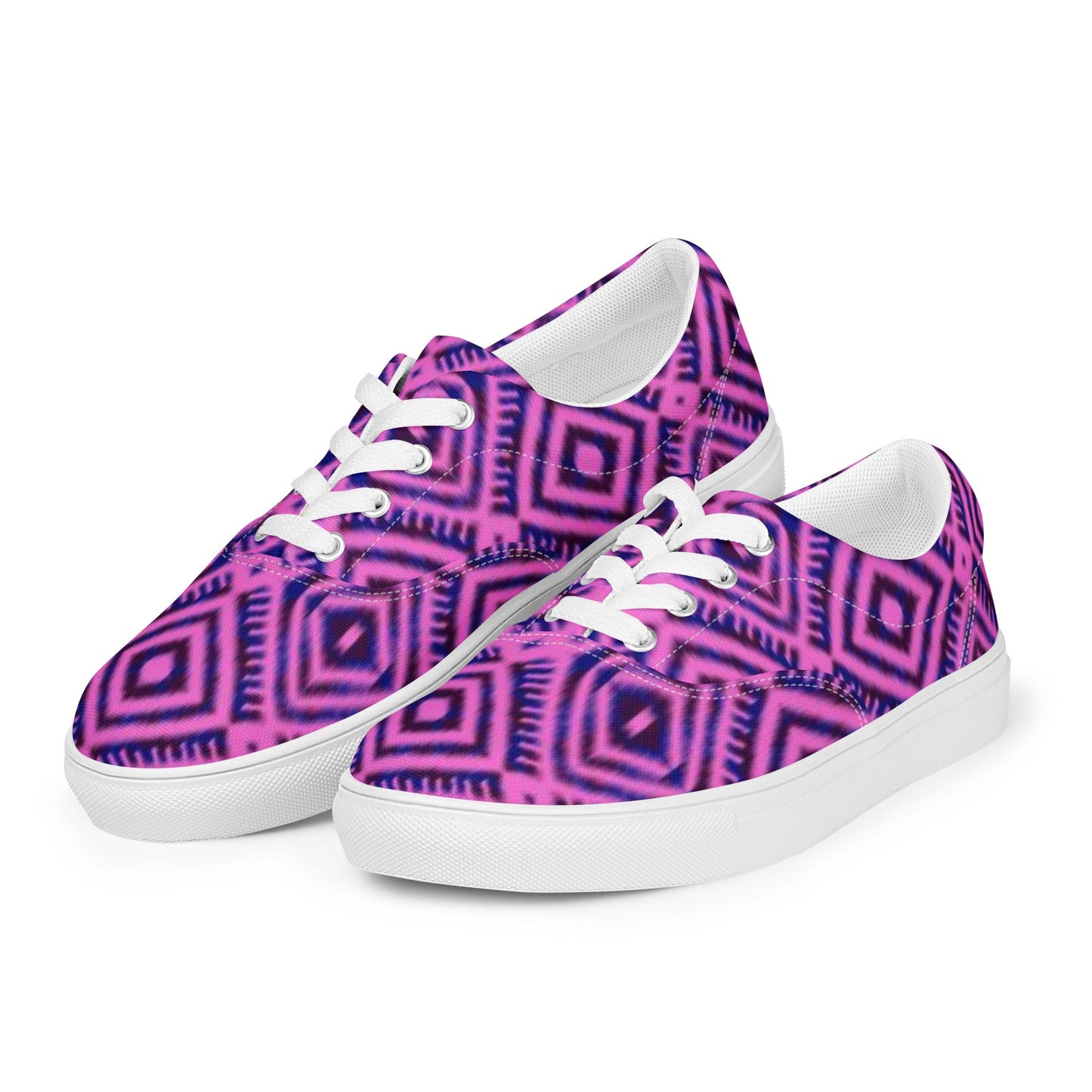 Women’s lace - up canvas shoes, Geometric Pattern Shoes, Purple Shoes, Cute Summer And Springtime Shoes - PratSN