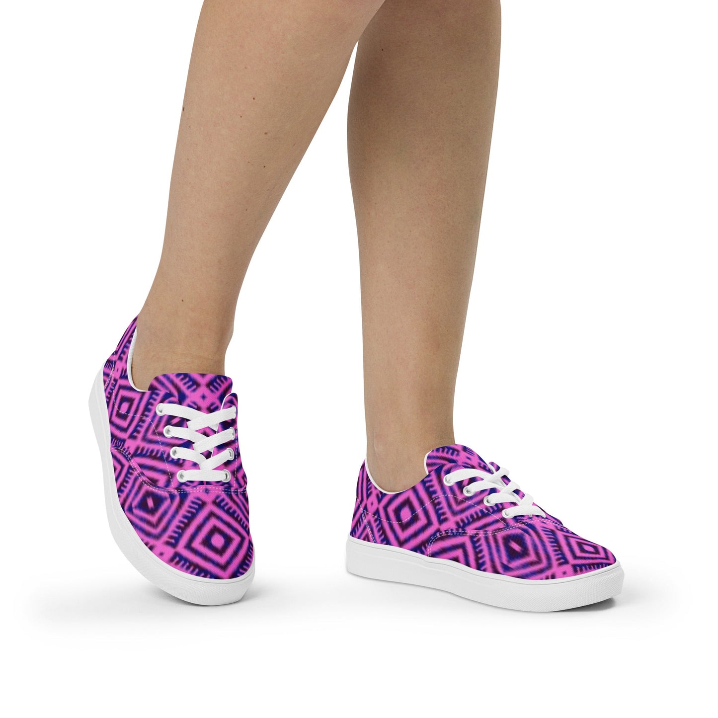 Women’s lace - up canvas shoes, Geometric Pattern Shoes, Purple Shoes, Cute Summer And Springtime Shoes - PratSN