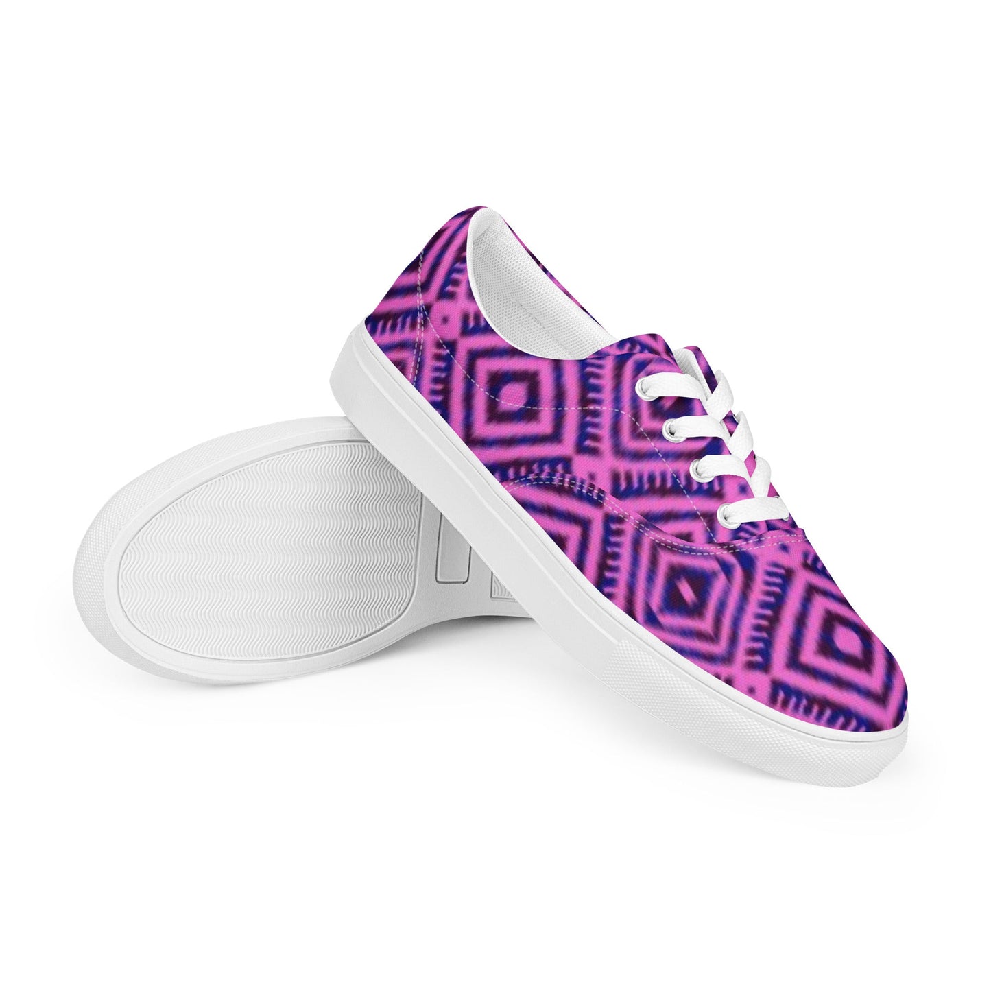 Women’s lace - up canvas shoes, Geometric Pattern Shoes, Purple Shoes, Cute Summer And Springtime Shoes - PratSN