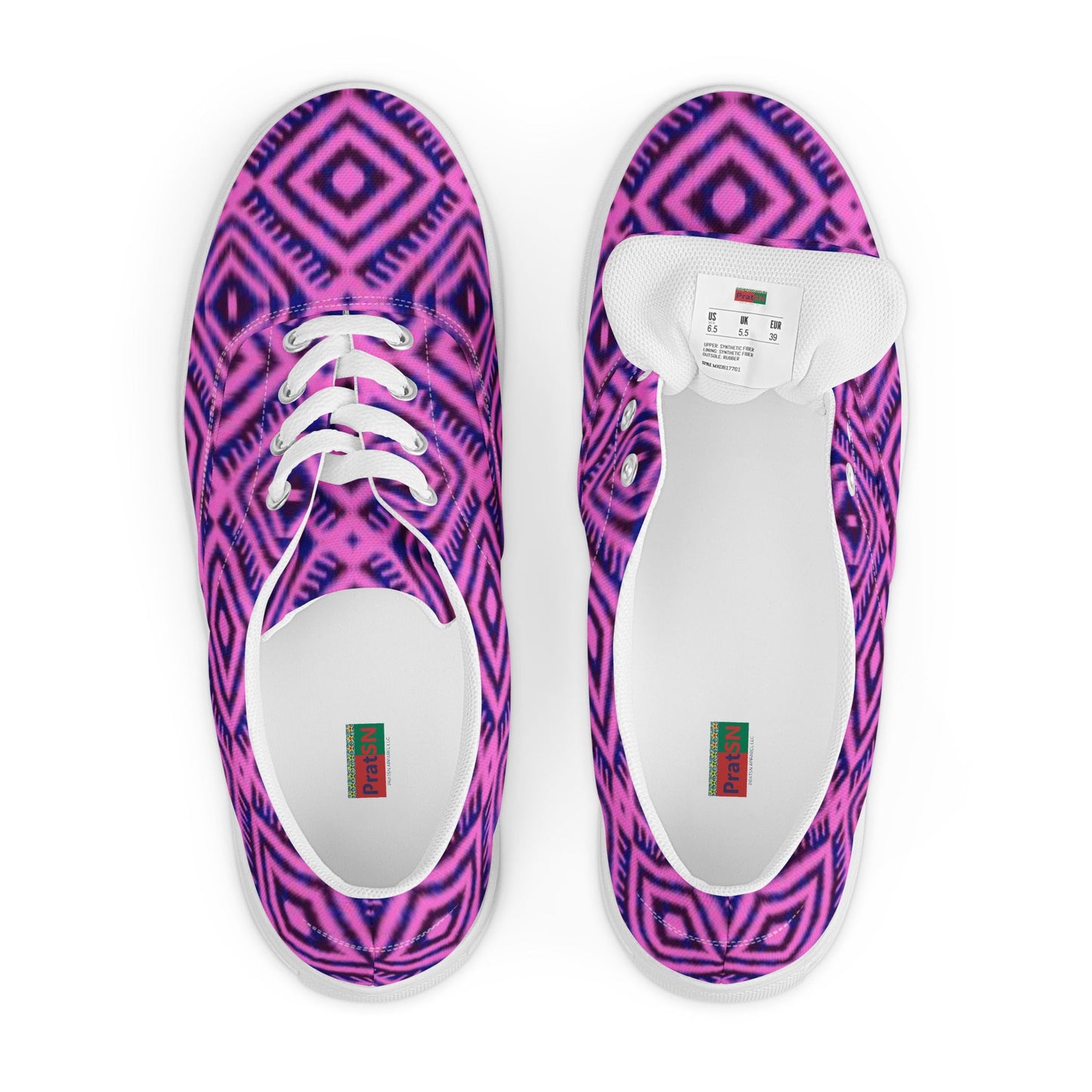 Women’s lace - up canvas shoes, Geometric Pattern Shoes, Purple Shoes, Cute Summer And Springtime Shoes - PratSN