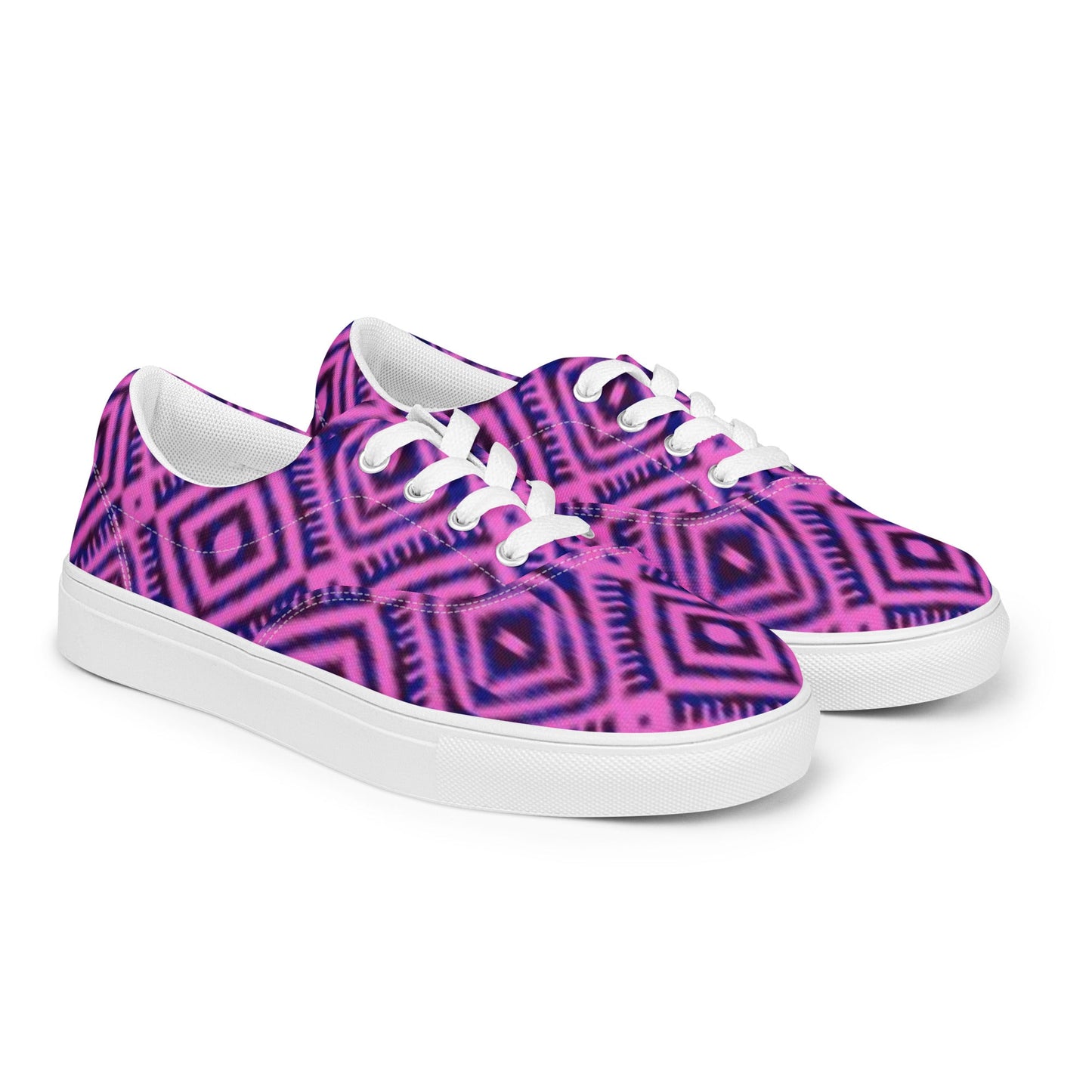 Women’s lace - up canvas shoes, Geometric Pattern Shoes, Purple Shoes, Cute Summer And Springtime Shoes - PratSN