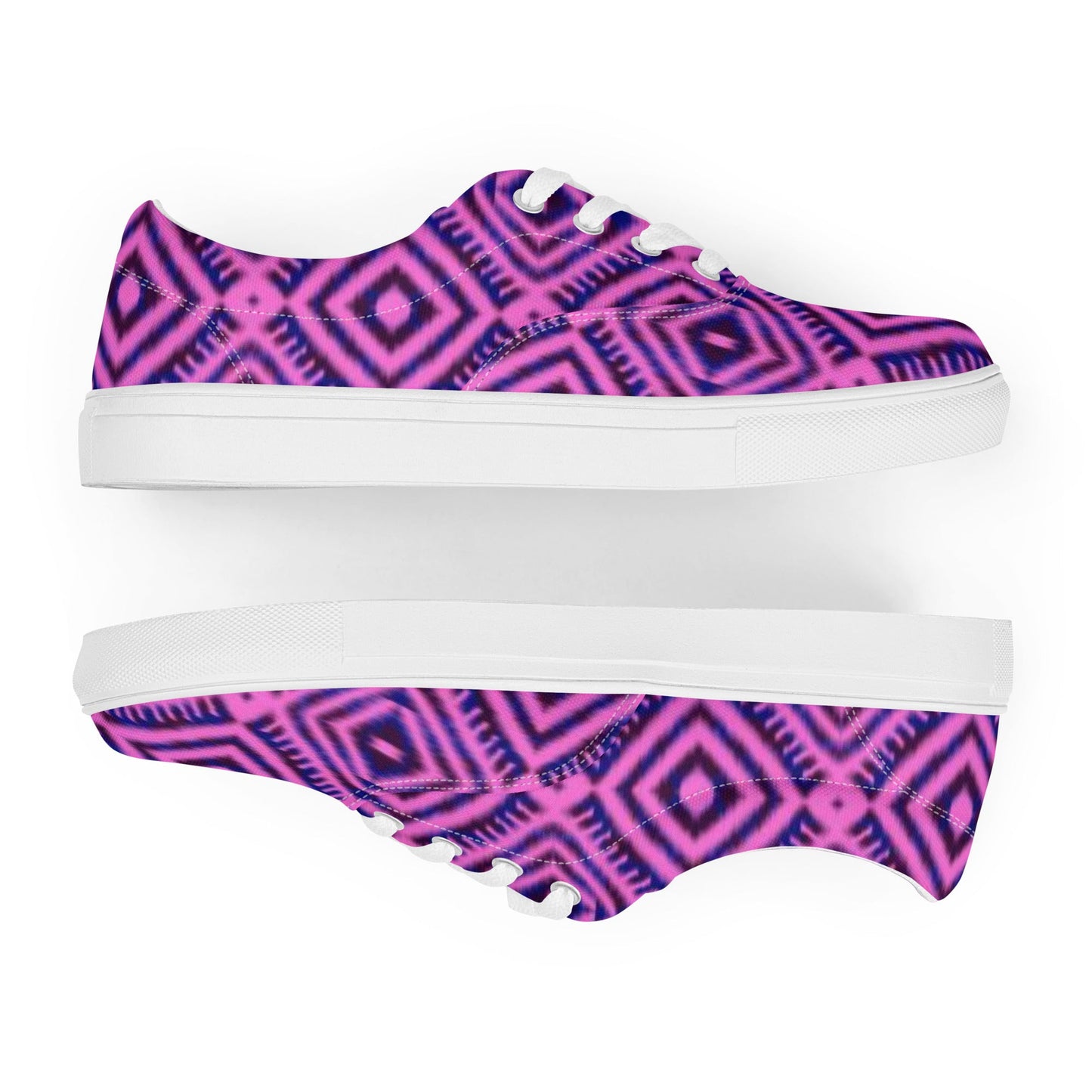 Women’s lace - up canvas shoes, Geometric Pattern Shoes, Purple Shoes, Cute Summer And Springtime Shoes - PratSN