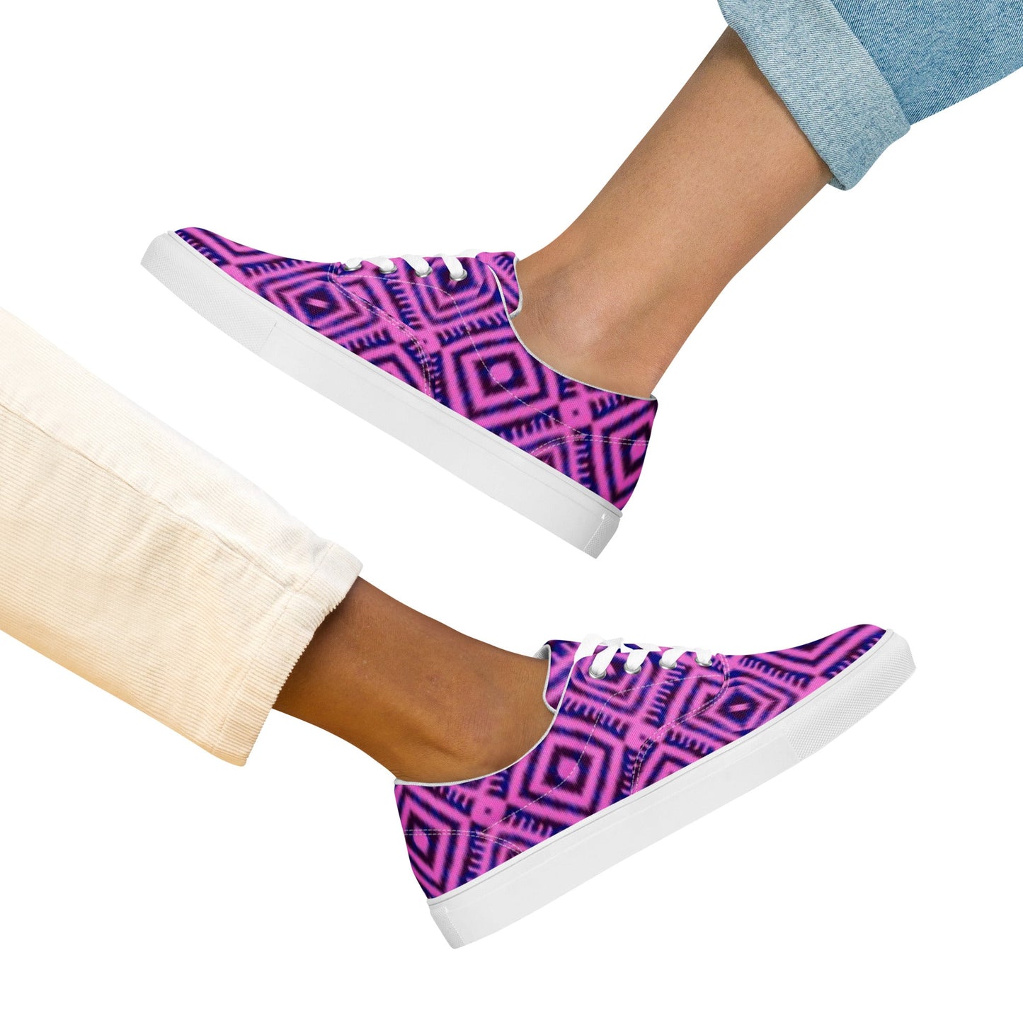 Women’s lace - up canvas shoes, Geometric Pattern Shoes, Purple Shoes, Cute Summer And Springtime Shoes - PratSN