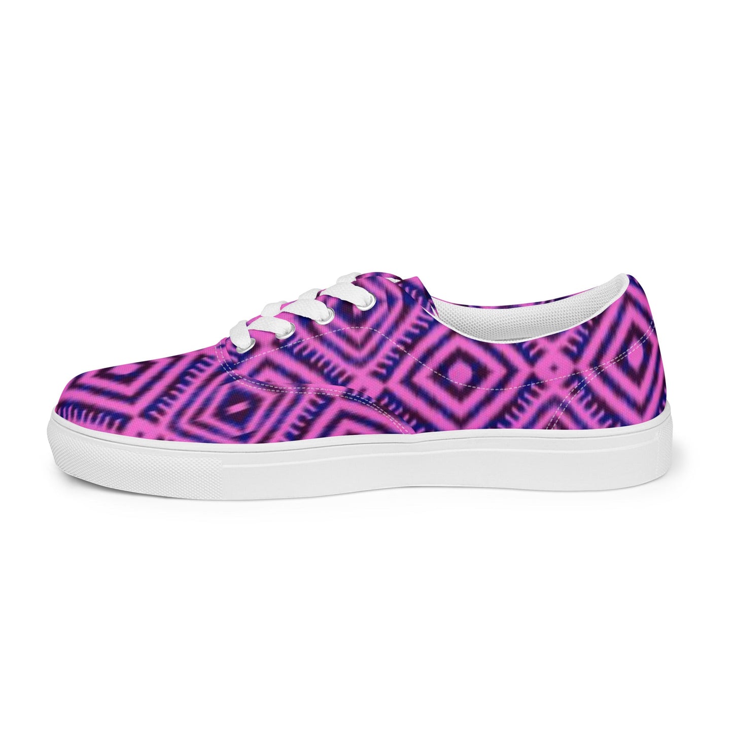 Women’s lace - up canvas shoes, Geometric Pattern Shoes, Purple Shoes, Cute Summer And Springtime Shoes - PratSN