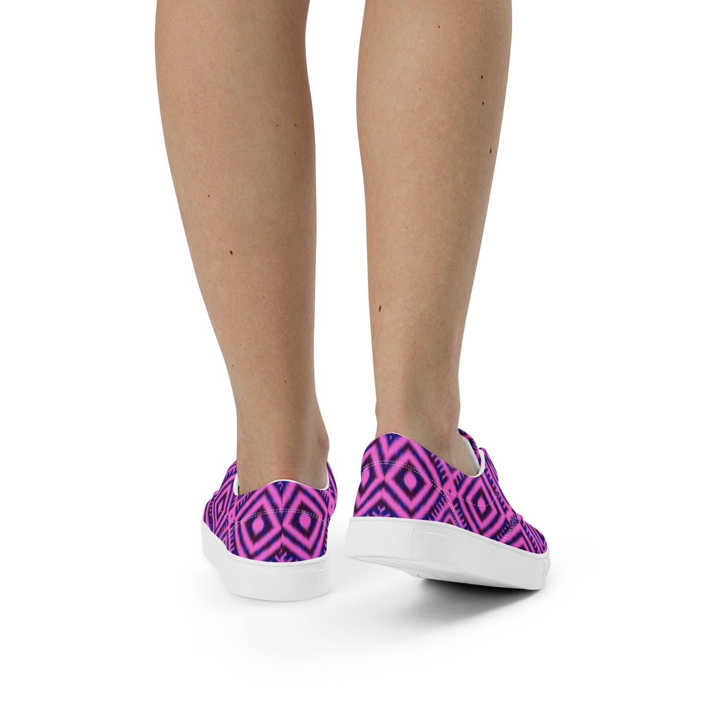 Women’s lace - up canvas shoes, Geometric Pattern Shoes, Purple Shoes, Cute Summer And Springtime Shoes - PratSN