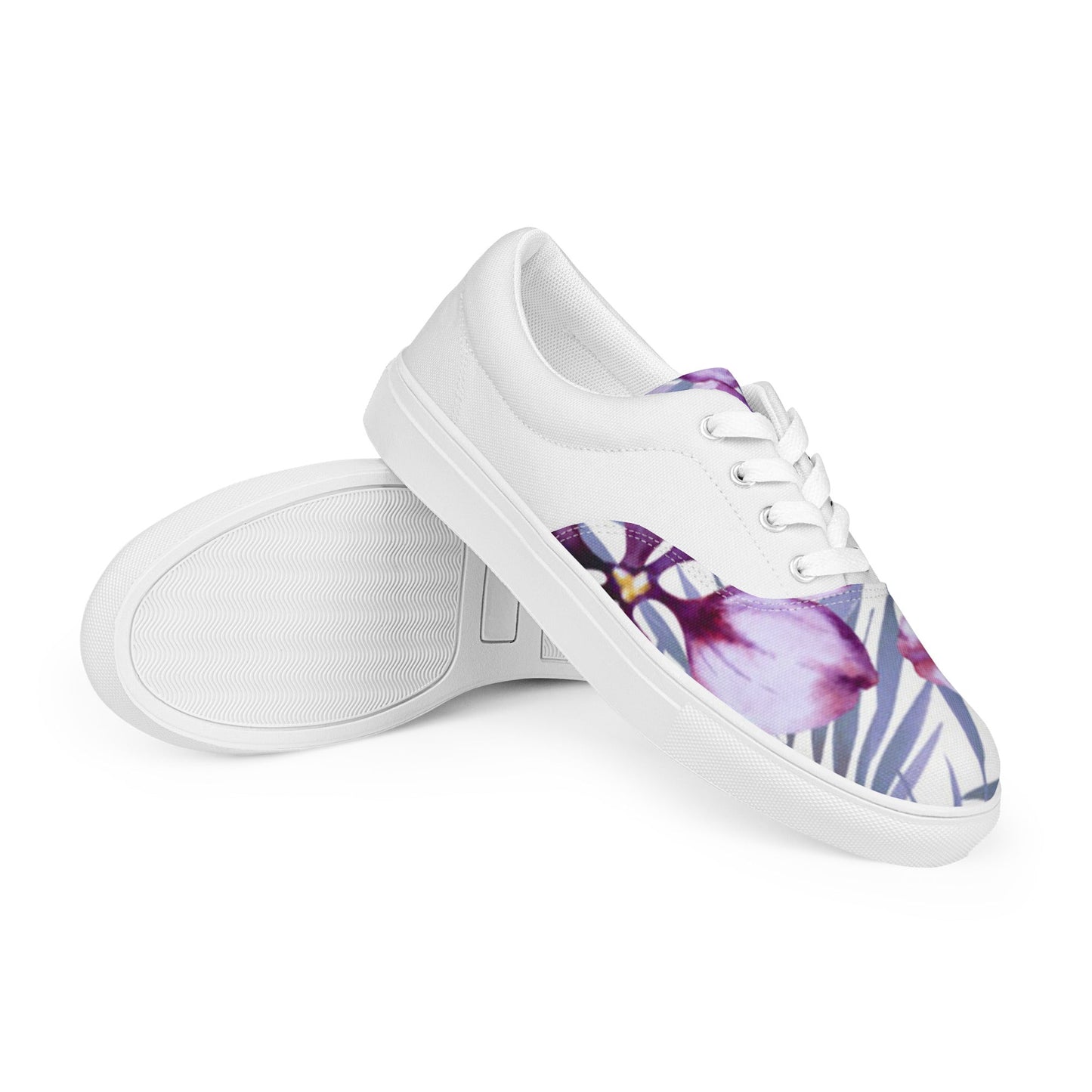 Women’s lace - up canvas shoes, Lavender and white Floral Shoes Cute Summer springtime - PratSN