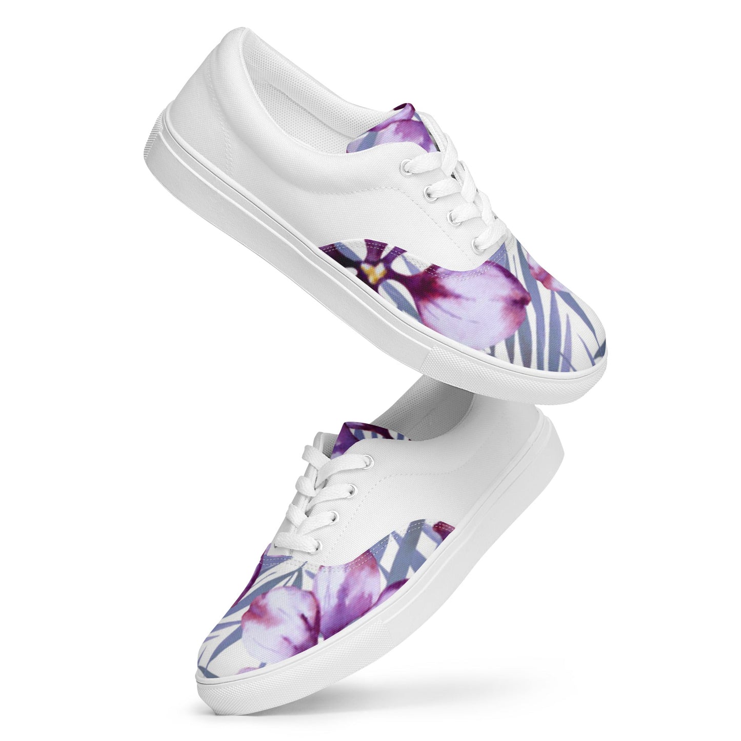 Women’s lace - up canvas shoes, Lavender and white Floral Shoes Cute Summer springtime - PratSN