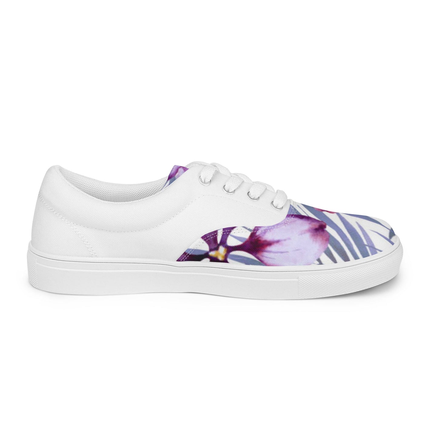 Women’s lace - up canvas shoes, Lavender and white Floral Shoes Cute Summer springtime - PratSN