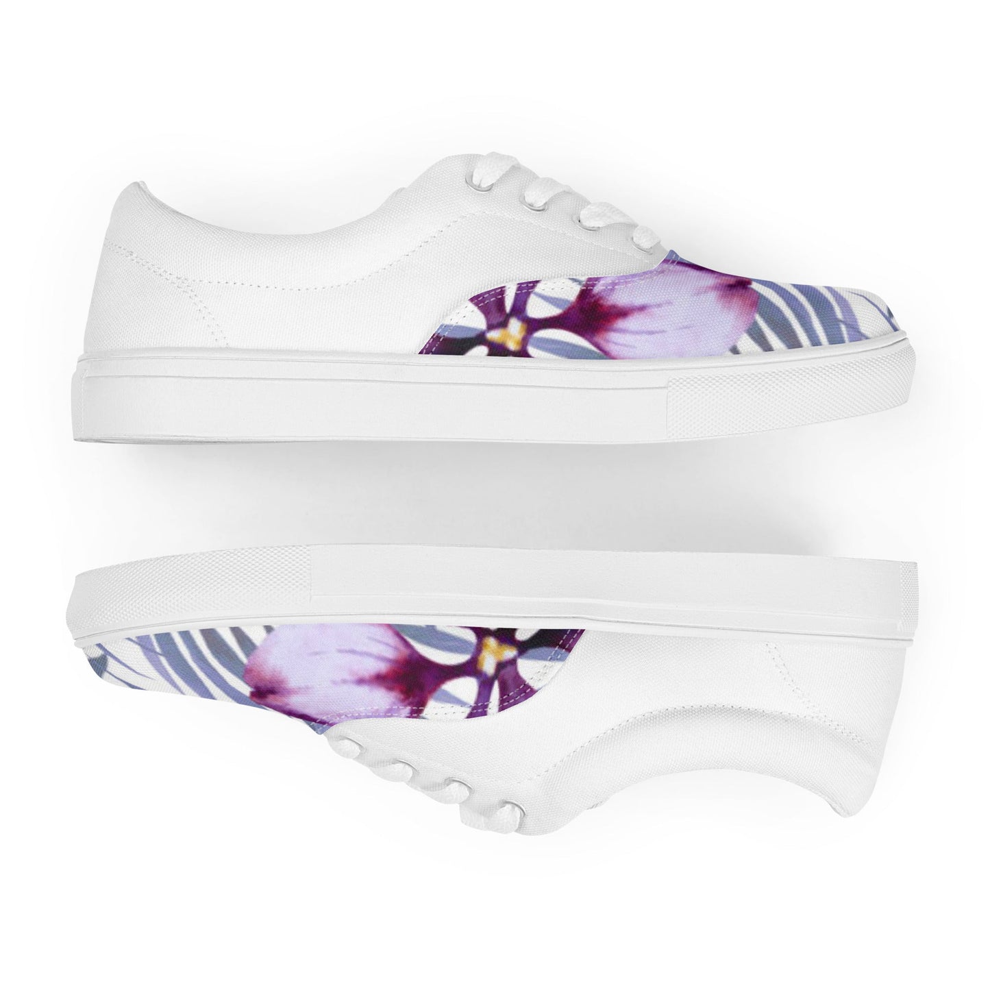 Women’s lace - up canvas shoes, Lavender and white Floral Shoes Cute Summer springtime - PratSN