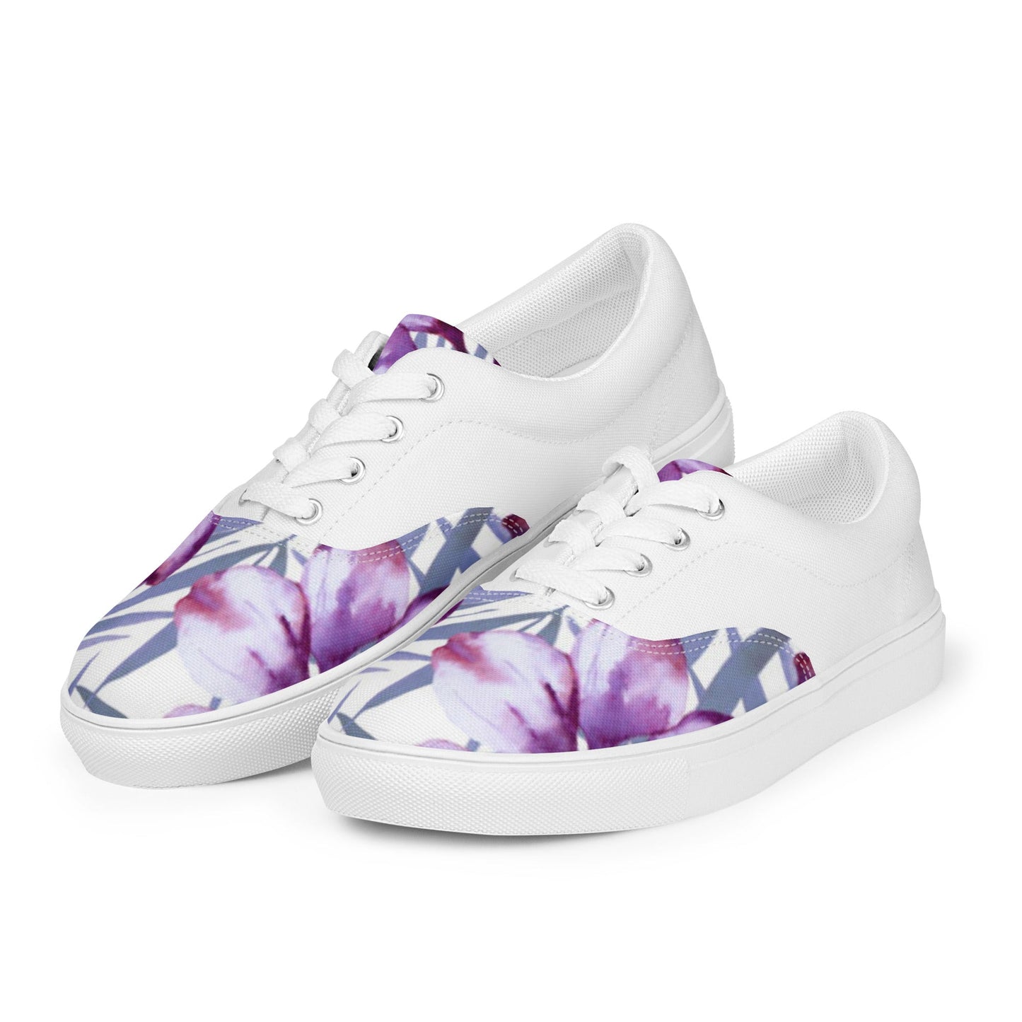 Women’s lace - up canvas shoes, Lavender and white Floral Shoes Cute Summer springtime - PratSN