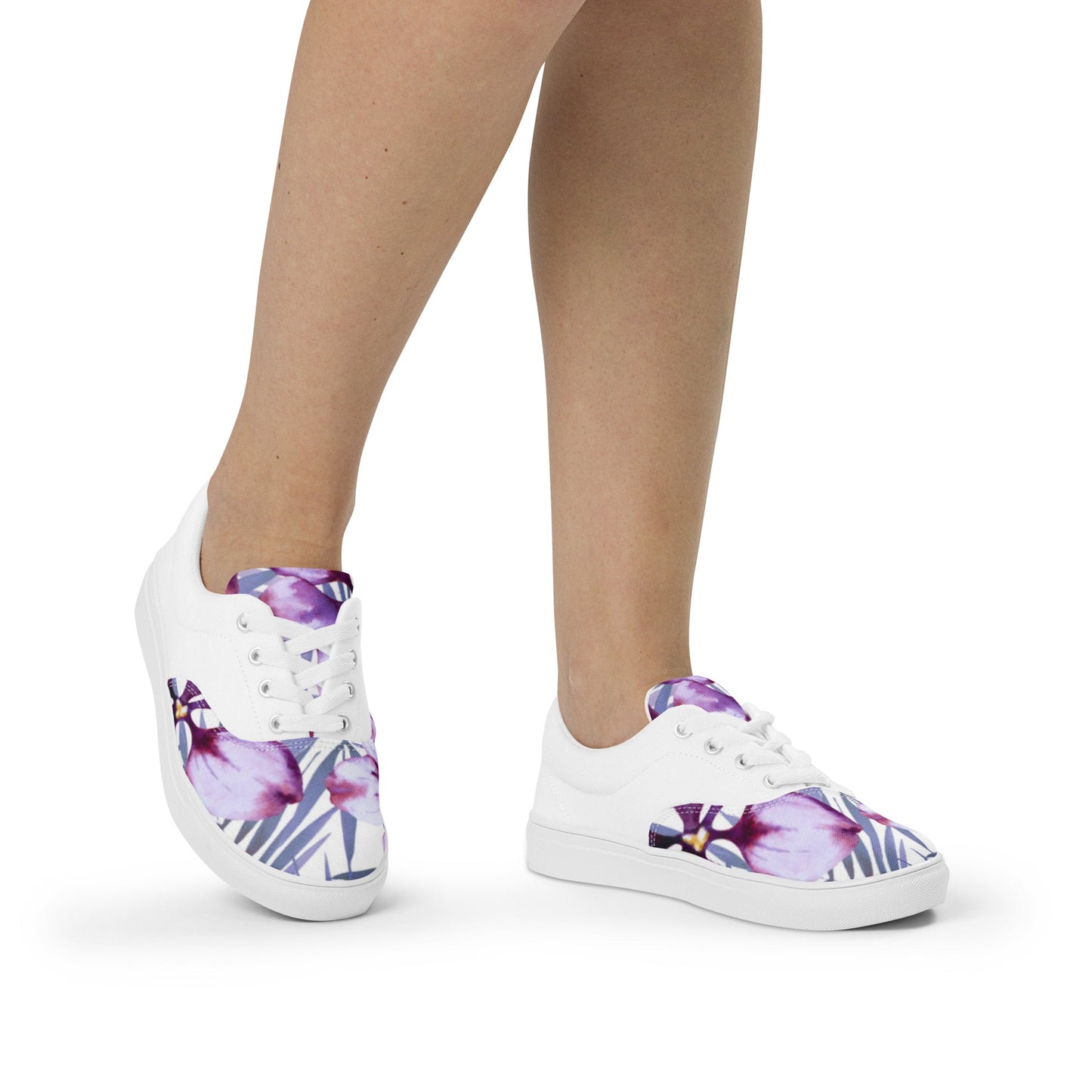 Women’s lace - up canvas shoes, Lavender and white Floral Shoes Cute Summer springtime - PratSN