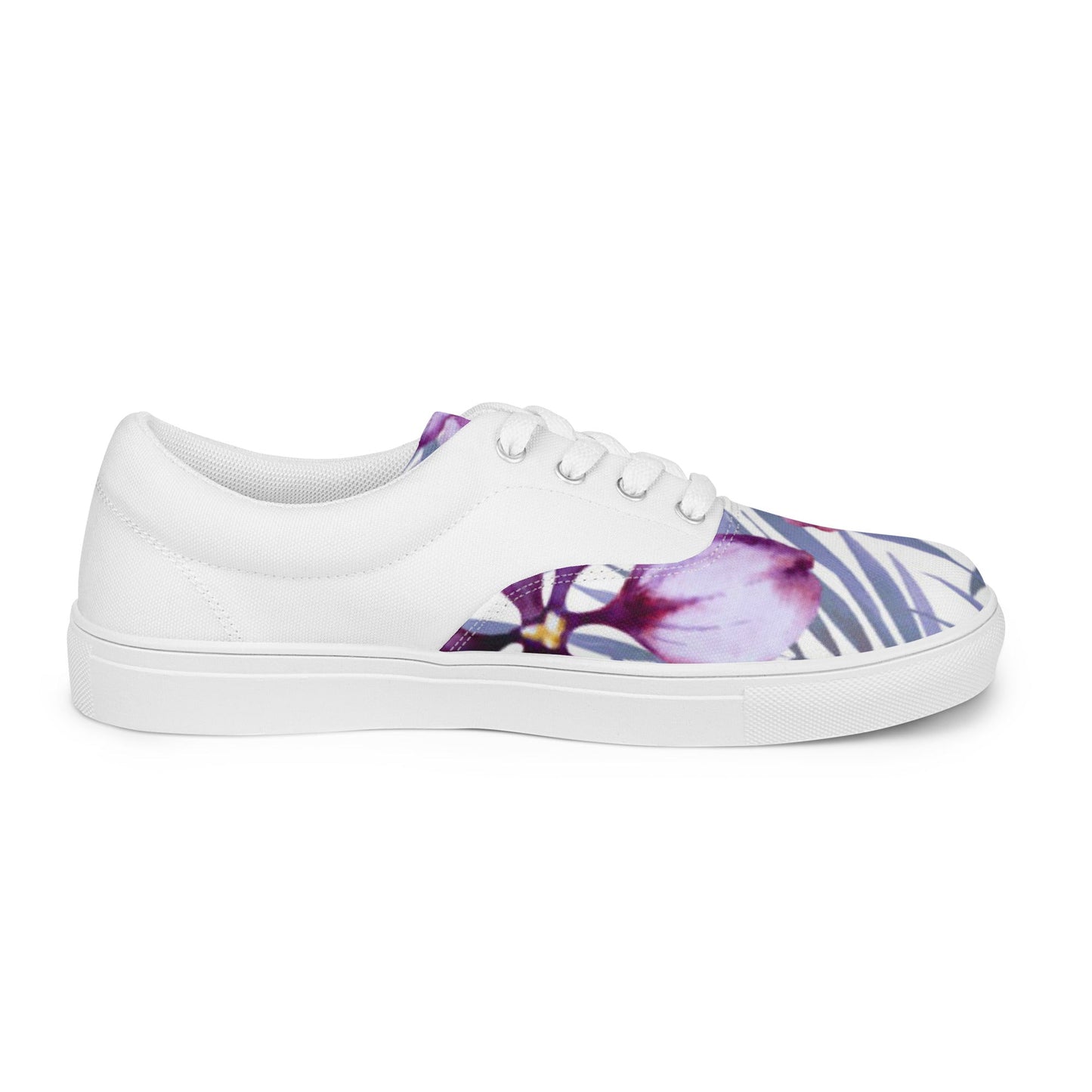 Women’s lace - up canvas shoes, Lavender and white Floral Shoes Cute Summer springtime - PratSN