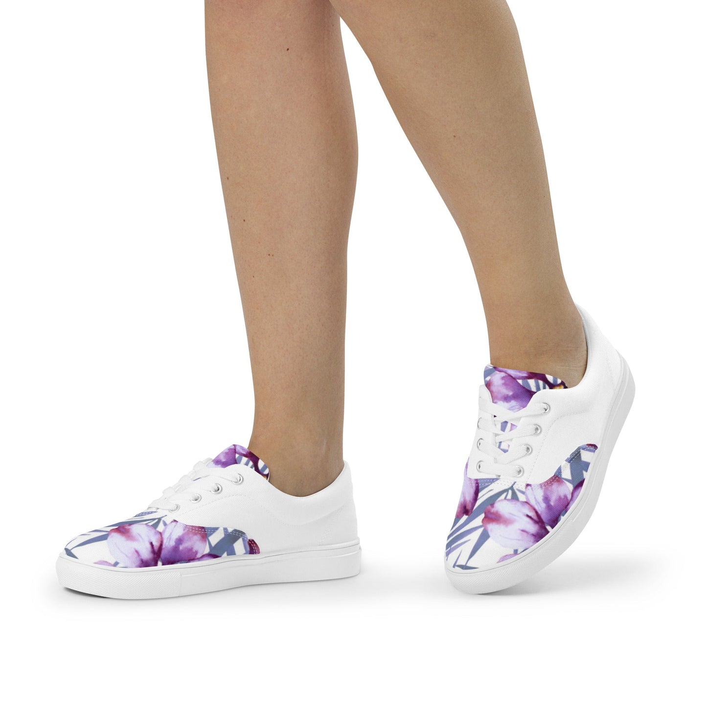 Women’s lace - up canvas shoes, Lavender and white Floral Shoes Cute Summer springtime - PratSN