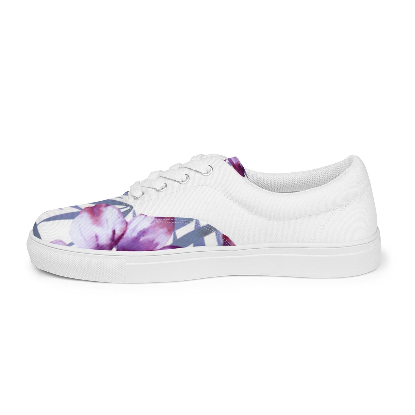 Women’s lace - up canvas shoes, Lavender and white Floral Shoes Cute Summer springtime - PratSN