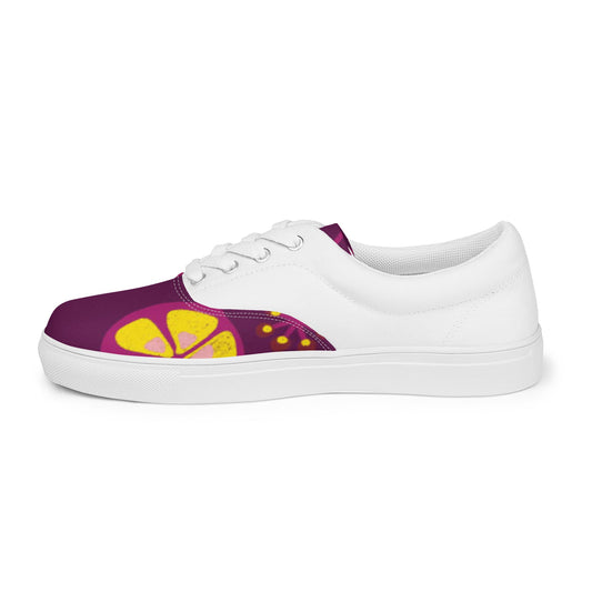 Women’s lace - up canvas shoes, Light Plum Yellow Floral Shoes, Cute Summer and Springtime - PratSN