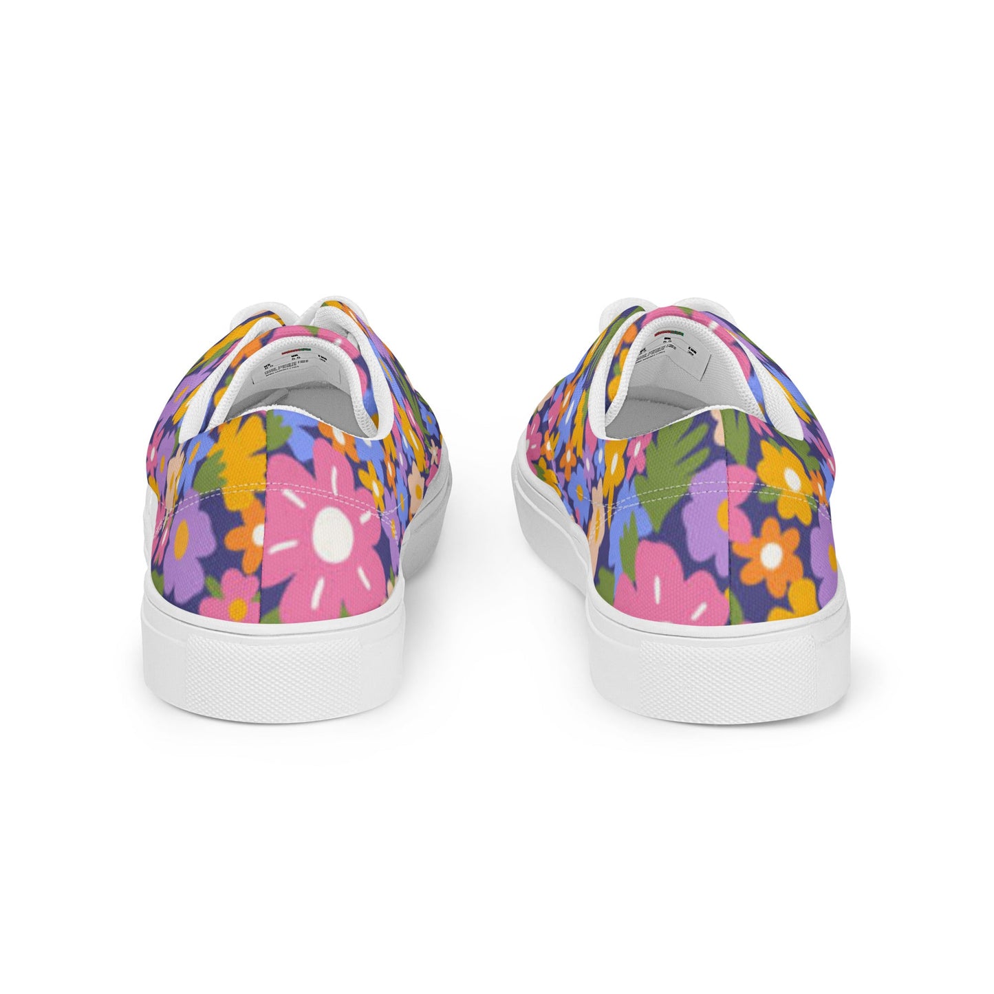 Women’s lace - up canvas shoes, Pink Blue Yellow White Floral Pattern Shoes, Casual Shoes Cute Summer Springtime - PratSN
