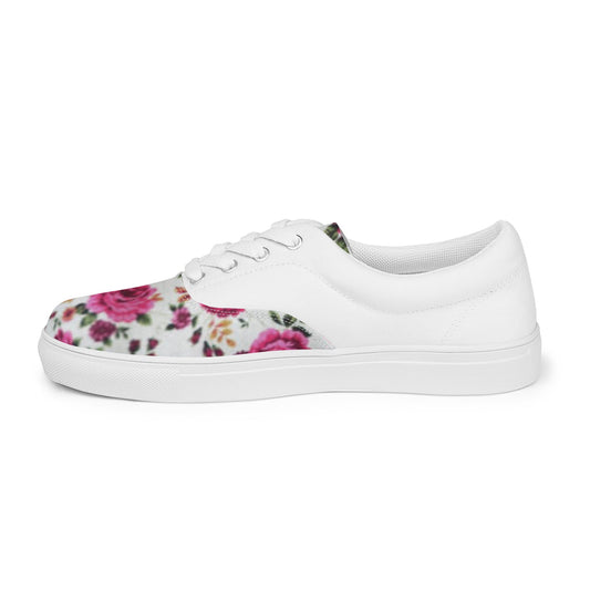 Women’s lace - up canvas shoes, Pink Red Green White Floral Shoes Cute Summer and Springtime - PratSN