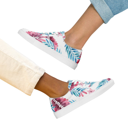 Women’s lace - up canvas shoes, Pink White Blue Leaf Pattern Shoes Cute Summer and Springtime - PratSN