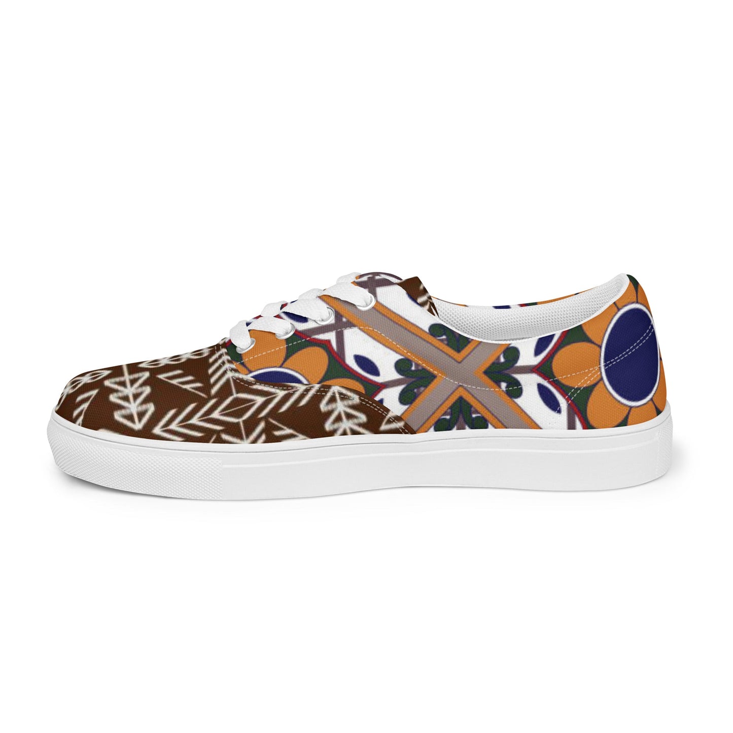 Women’s lace - up canvas shoes, Retro 60,s 70,s Floral Brown Shoes, Casual Flowers Shoes, Cute Springtime - PratSN