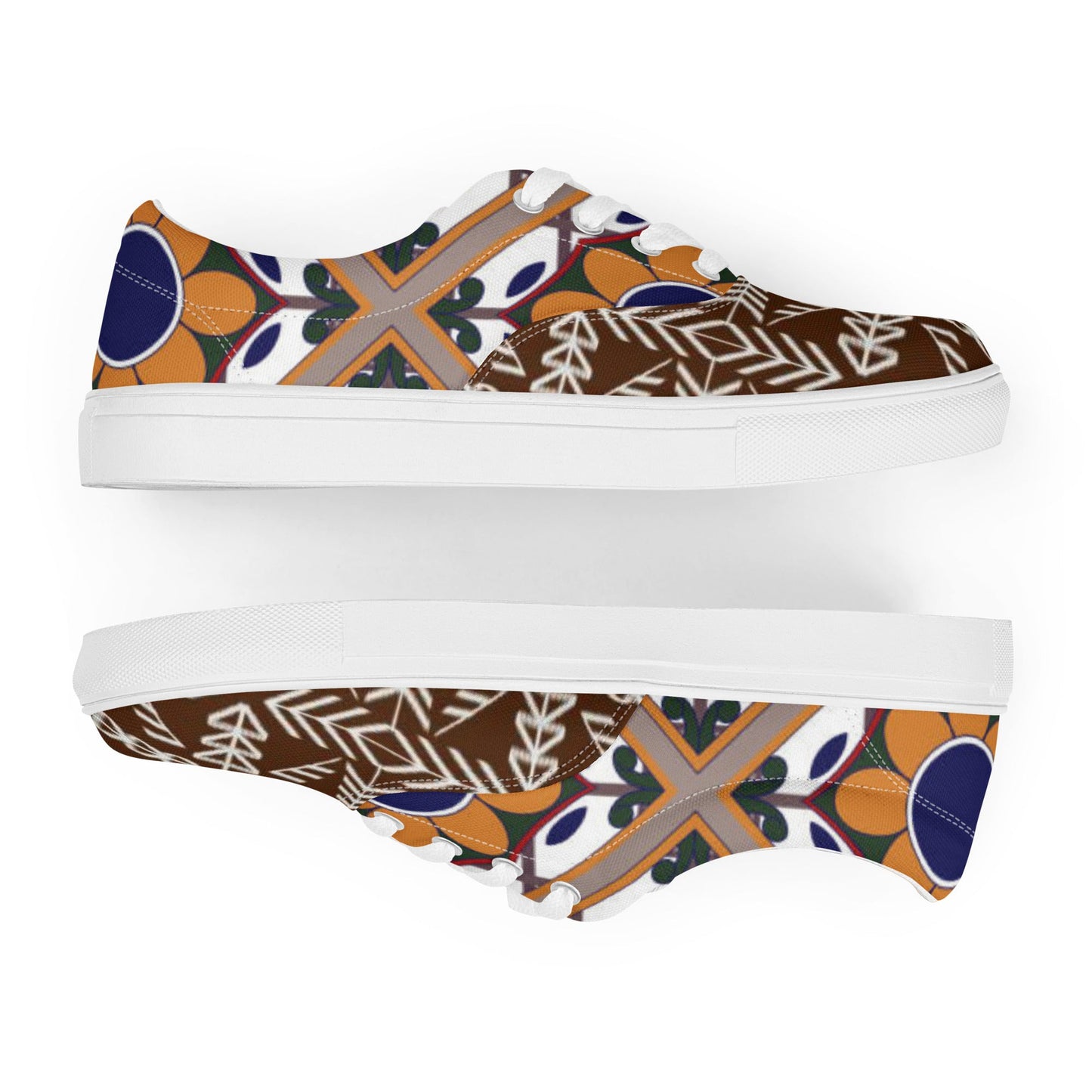 Women’s lace - up canvas shoes, Retro 60,s 70,s Floral Brown Shoes, Casual Flowers Shoes, Cute Springtime - PratSN
