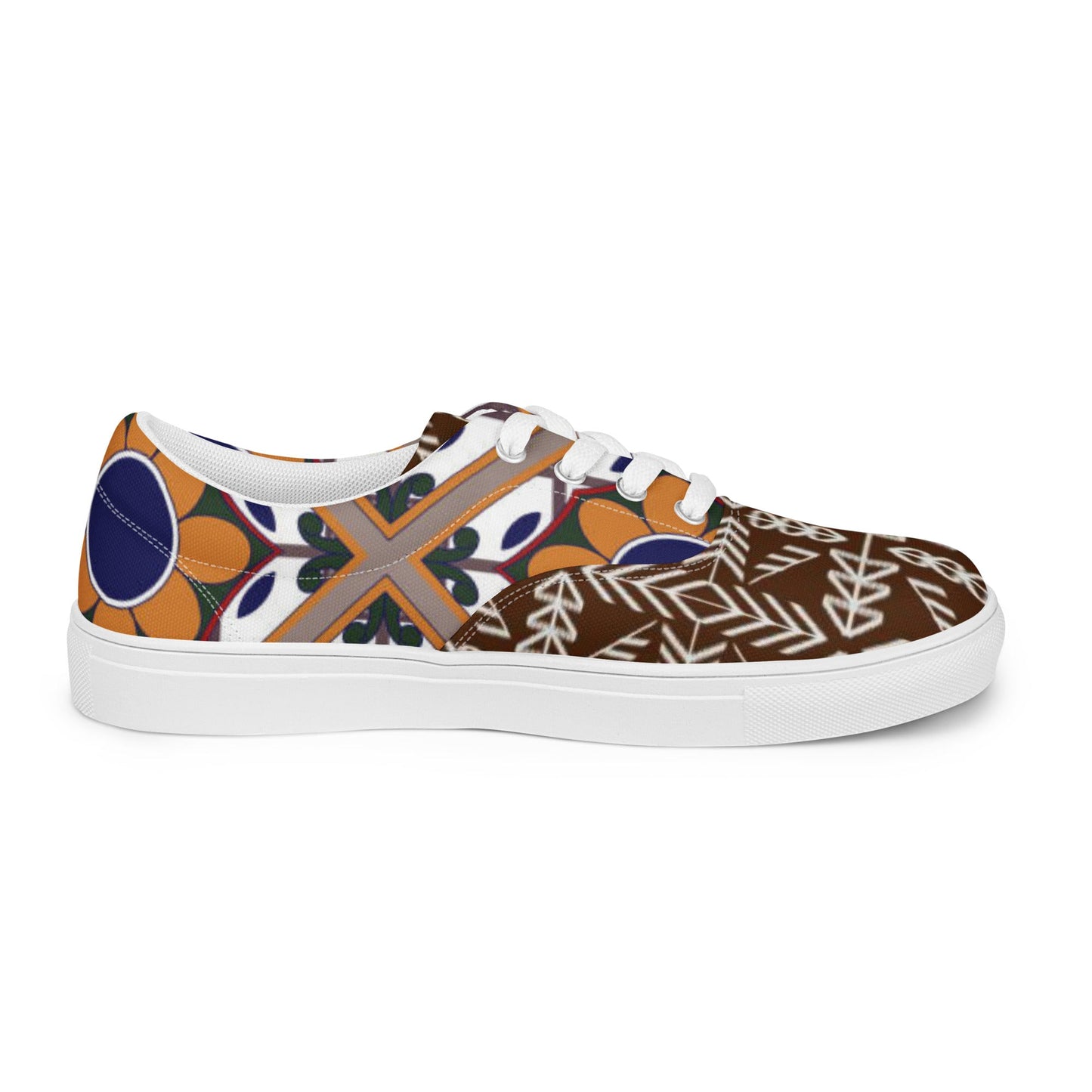 Women’s lace - up canvas shoes, Retro 60,s 70,s Floral Brown Shoes, Casual Flowers Shoes, Cute Springtime - PratSN