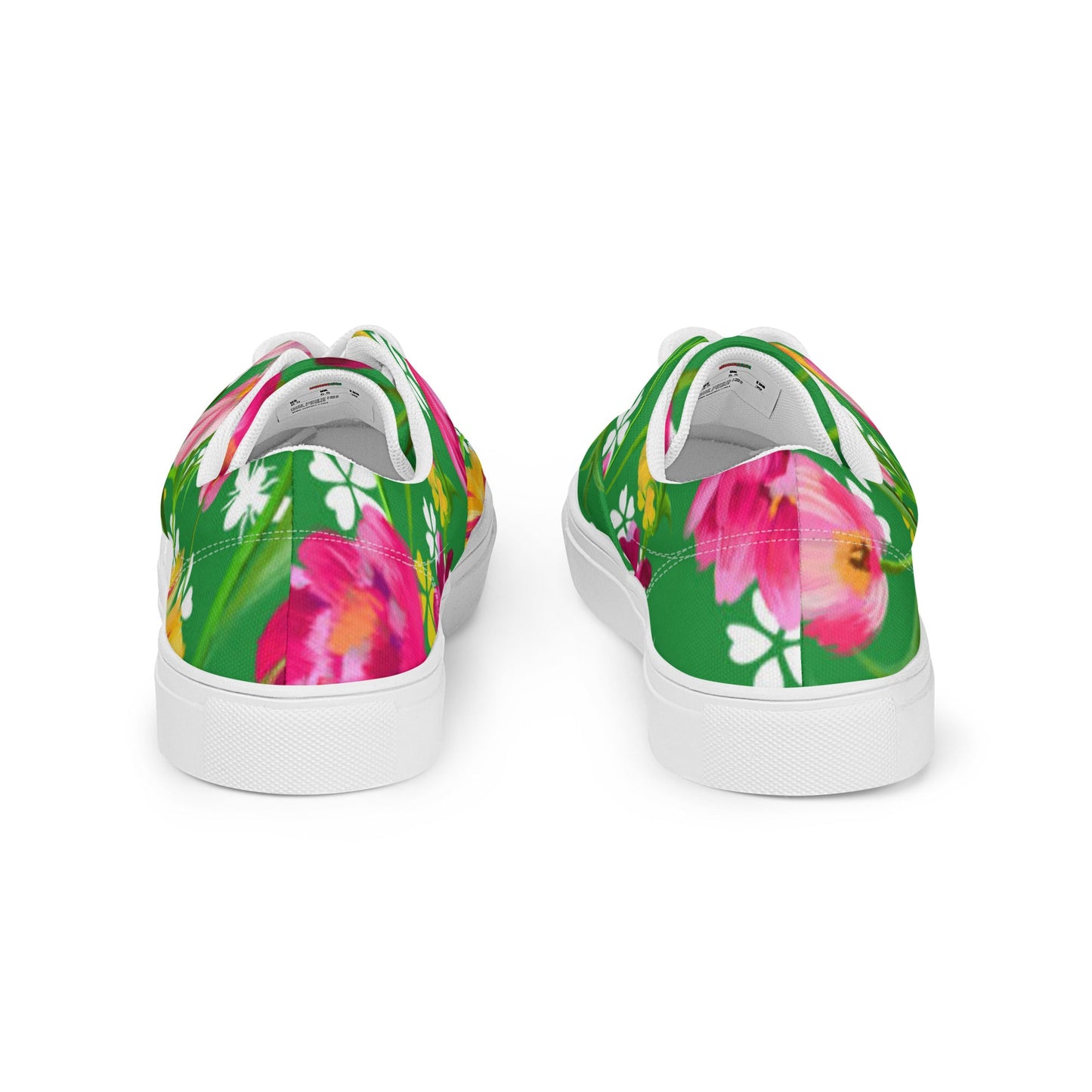Women’s lace - up canvas shoes, Retro 60's 70's Floral Green and Pink Shoes Casual Shoes Green Flowers Shoes Cute Summer Springtime - PratSN