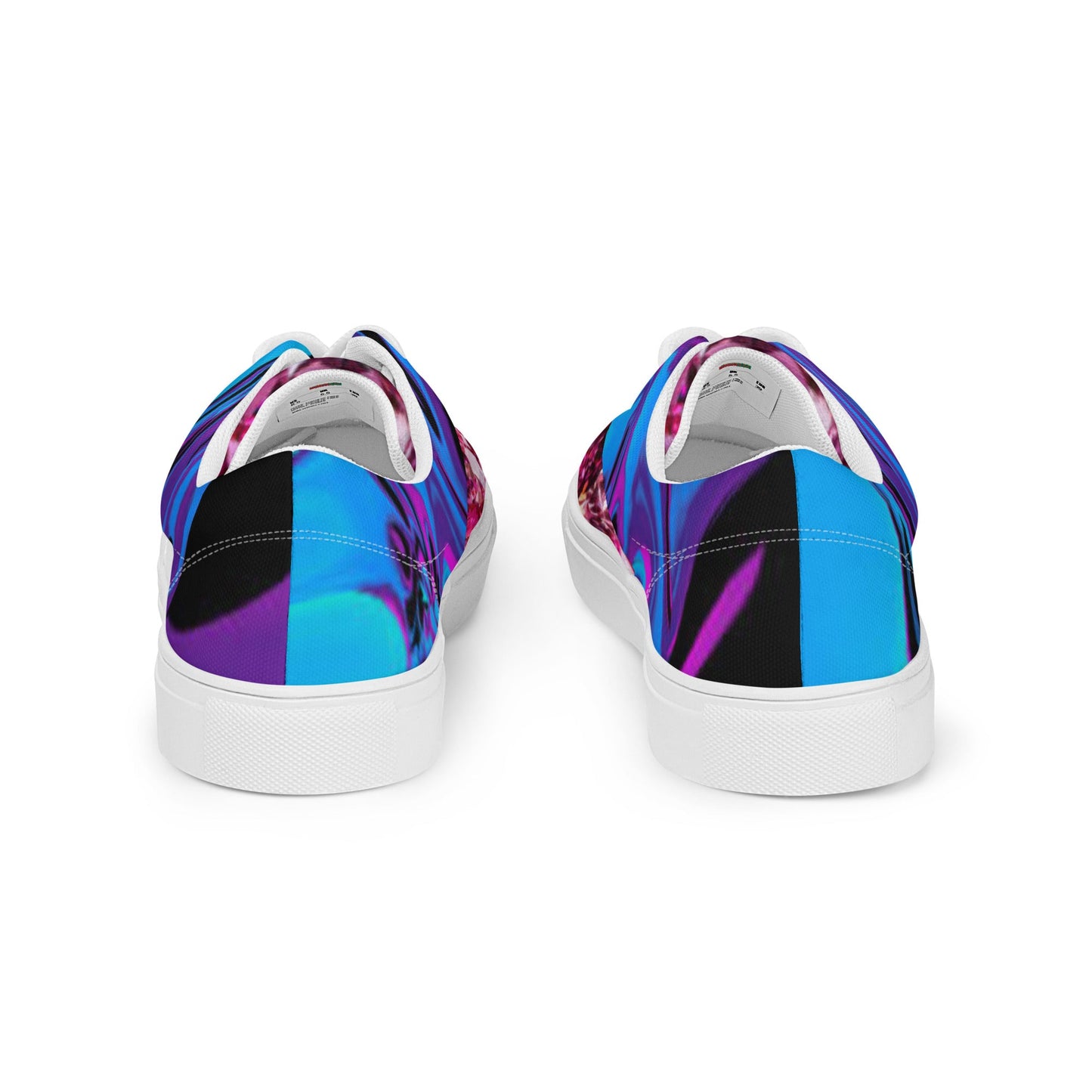 Women’s lace - up canvas shoes, Retro 60,s 70,s Floral Pink Blue Women's Shoes, Casual Flowers Shoes, Cute Springtime Rhinestone Print Shoes - PratSN