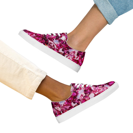 Women’s lace - up canvas shoes, Retro 60's 70's Ruby Pink Rhinestone Print Women's Shoes, Casual Shoes, Cute Springtime Rhinestone Print Shoes - PratSN