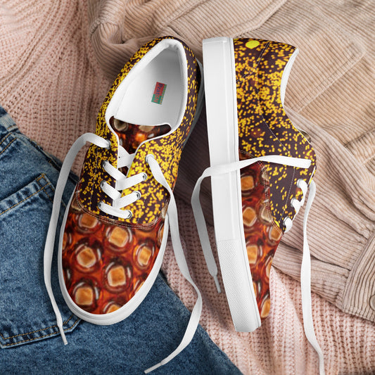 Women’s lace - up canvas shoes, Sneakers, Women' Gold Color Workout Shoes, Bright Gym Shoes, Rhinestone Print Shoes Cute Springtime - PratSN