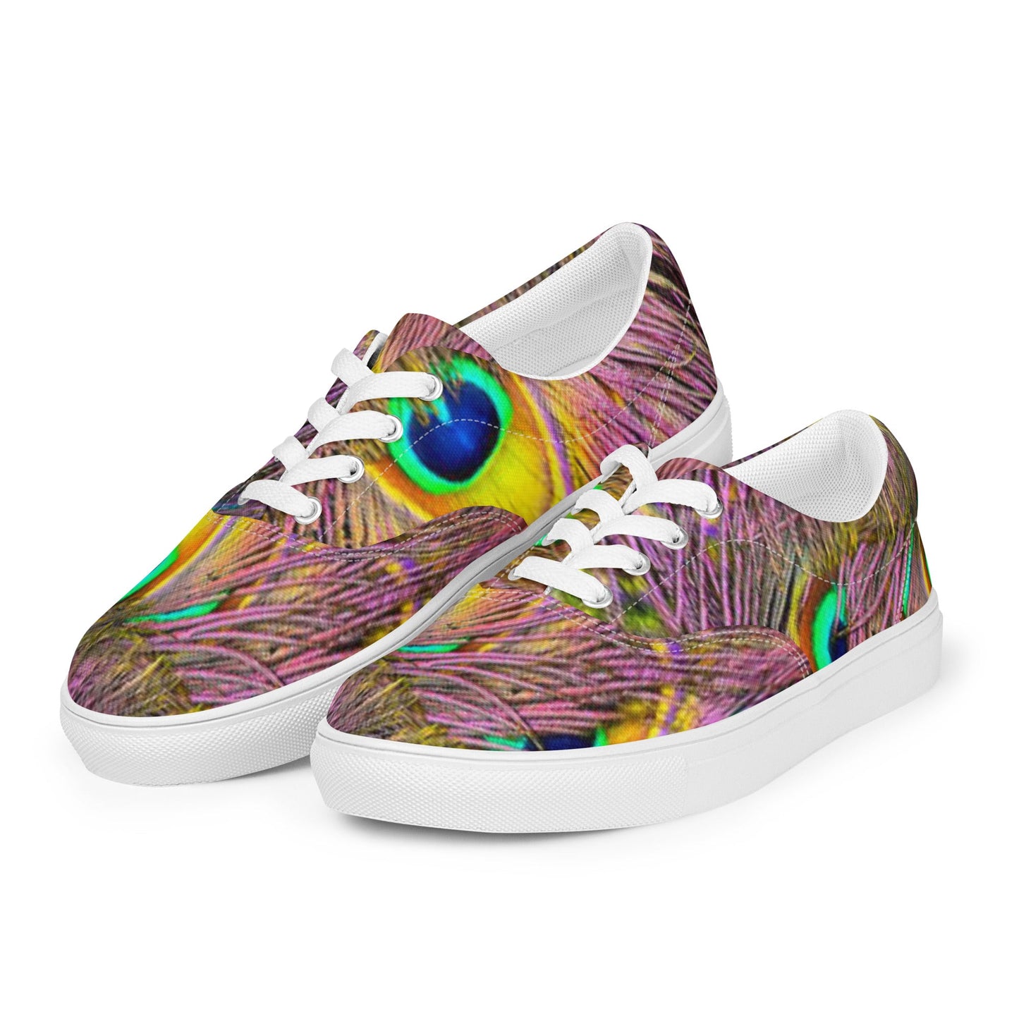 Women’s lace - up canvas shoes, Sneakers, Women's Athletic Footwear, Peacock Pattern, Tropical Print Workout Shoes, Bright Gym Shoes Animals Print Shoes - PratSN