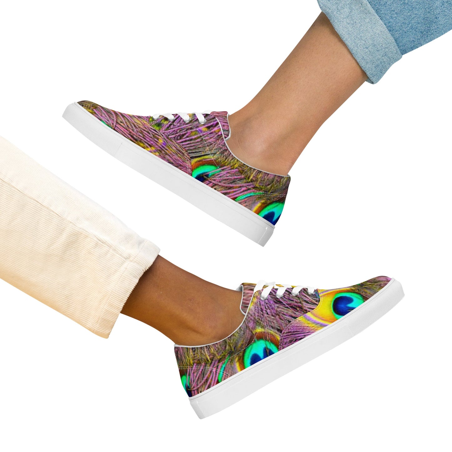 Women’s lace - up canvas shoes, Sneakers, Women's Athletic Footwear, Peacock Pattern, Tropical Print Workout Shoes, Bright Gym Shoes Animals Print Shoes - PratSN