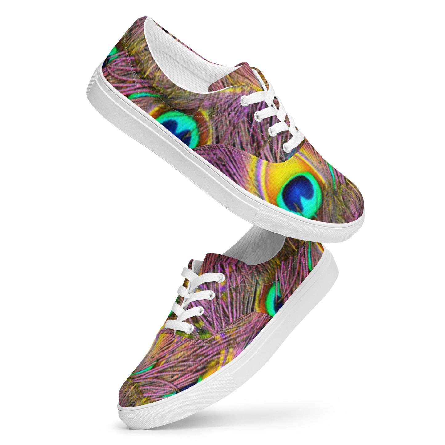 Women’s lace - up canvas shoes, Sneakers, Women's Athletic Footwear, Peacock Pattern, Tropical Print Workout Shoes, Bright Gym Shoes Animals Print Shoes - PratSN