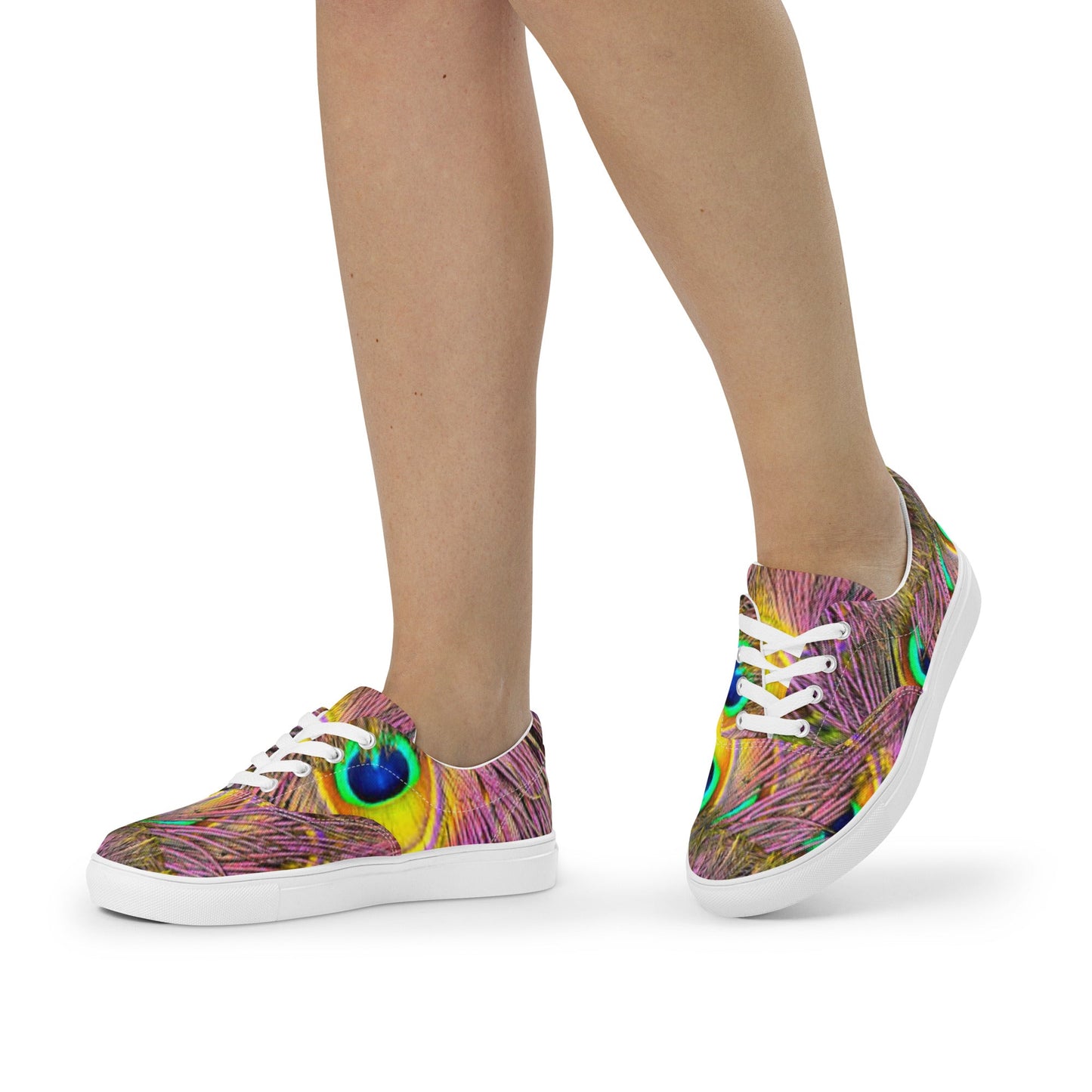Women’s lace - up canvas shoes, Sneakers, Women's Athletic Footwear, Peacock Pattern, Tropical Print Workout Shoes, Bright Gym Shoes Animals Print Shoes - PratSN