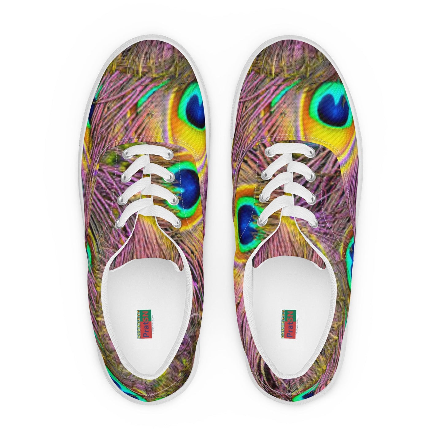 Women’s lace - up canvas shoes, Sneakers, Women's Athletic Footwear, Peacock Pattern, Tropical Print Workout Shoes, Bright Gym Shoes Animals Print Shoes - PratSN
