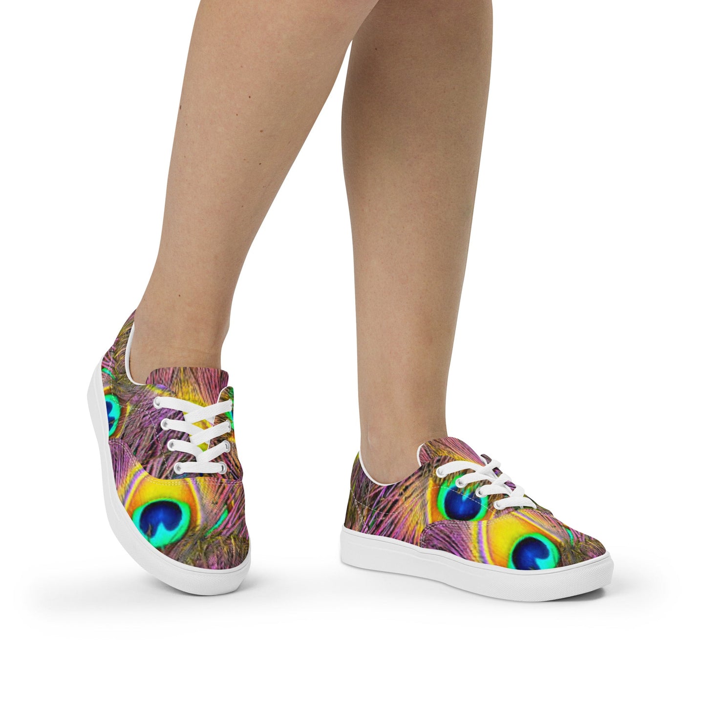 Women’s lace - up canvas shoes, Sneakers, Women's Athletic Footwear, Peacock Pattern, Tropical Print Workout Shoes, Bright Gym Shoes Animals Print Shoes - PratSN