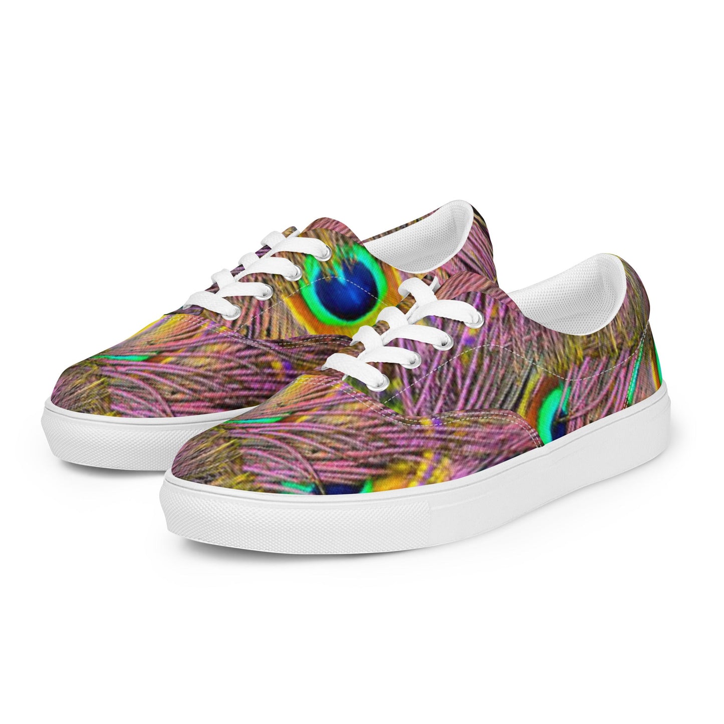 Women’s lace - up canvas shoes, Sneakers, Women's Athletic Footwear, Peacock Pattern, Tropical Print Workout Shoes, Bright Gym Shoes Animals Print Shoes - PratSN