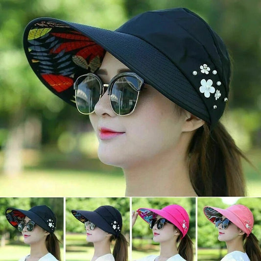 Womens Ladies Summer Wide Brim Foldable Sun Hat Anti - UV Beach Visor Caps Hats - PratSN