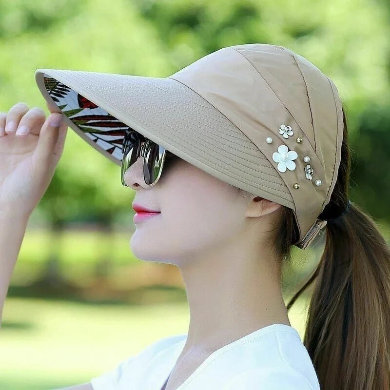 Womens Ladies Summer Wide Brim Foldable Sun Hat Anti - UV Beach Visor Caps Hats - PratSN