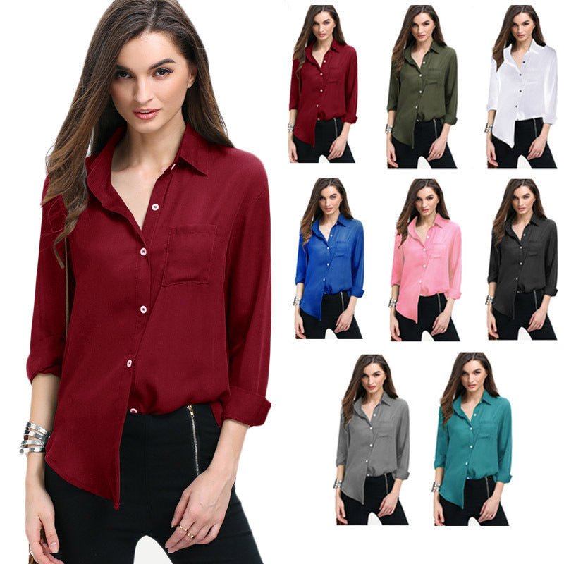 Women's Lapel Button Chiffon Shirt - PratSN