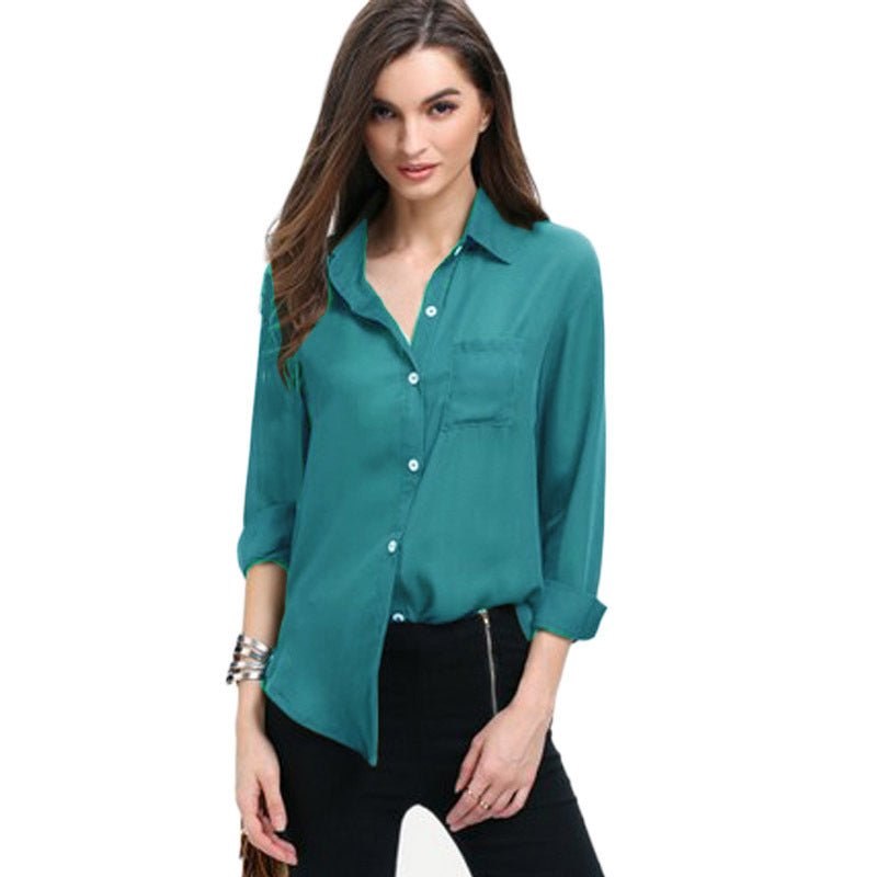 Women's Lapel Button Chiffon Shirt - PratSN