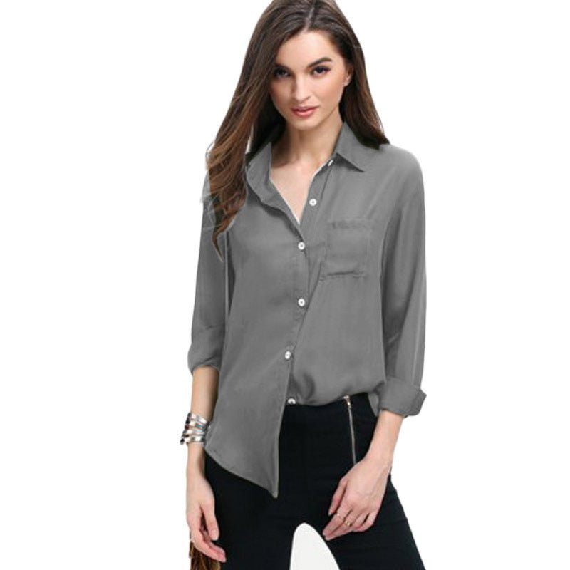 Women's Lapel Button Chiffon Shirt - PratSN